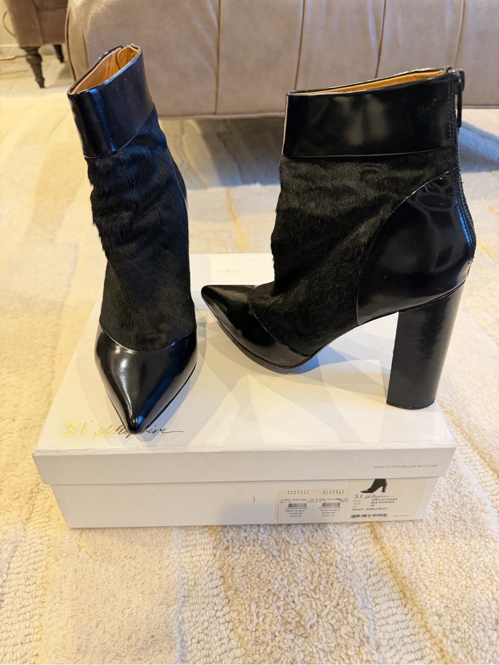 3.1 Phillip Lim Black Pointed-Toe Block Heel Ankle Boots